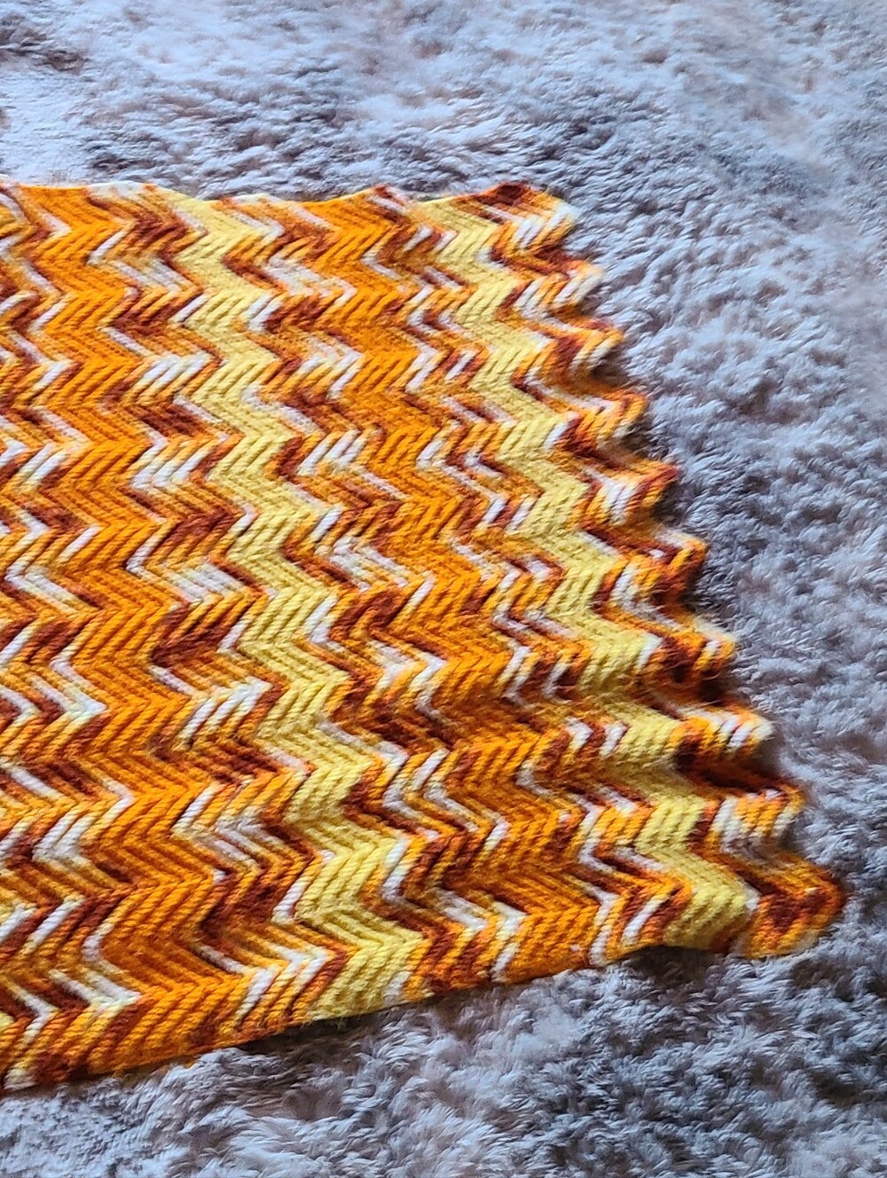 Hand Crafted Orange, Yellow & White Chevron Throw - Picture 9 of 13